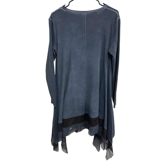Luukaa Asymmetrical Hem Long Sleeve Tunic Top Mesh Detail Size Large Navy Blue - Picture 2 of 8
